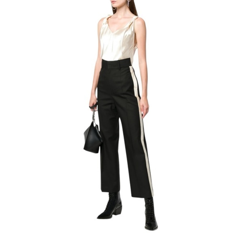 Helmut Lang High Waisted Tuxedo Style Side Stripe Trousers in Black & Champagne